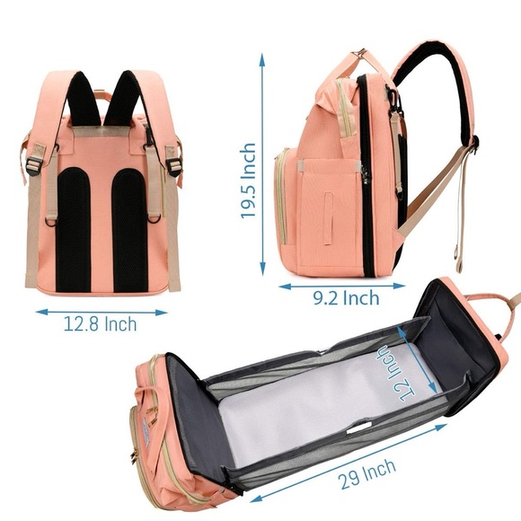 ♡ Waterproof Diaper Bag Backpack w/ Changing Station & Stroller Straps, Pink ♡ - Picture 5 of 8